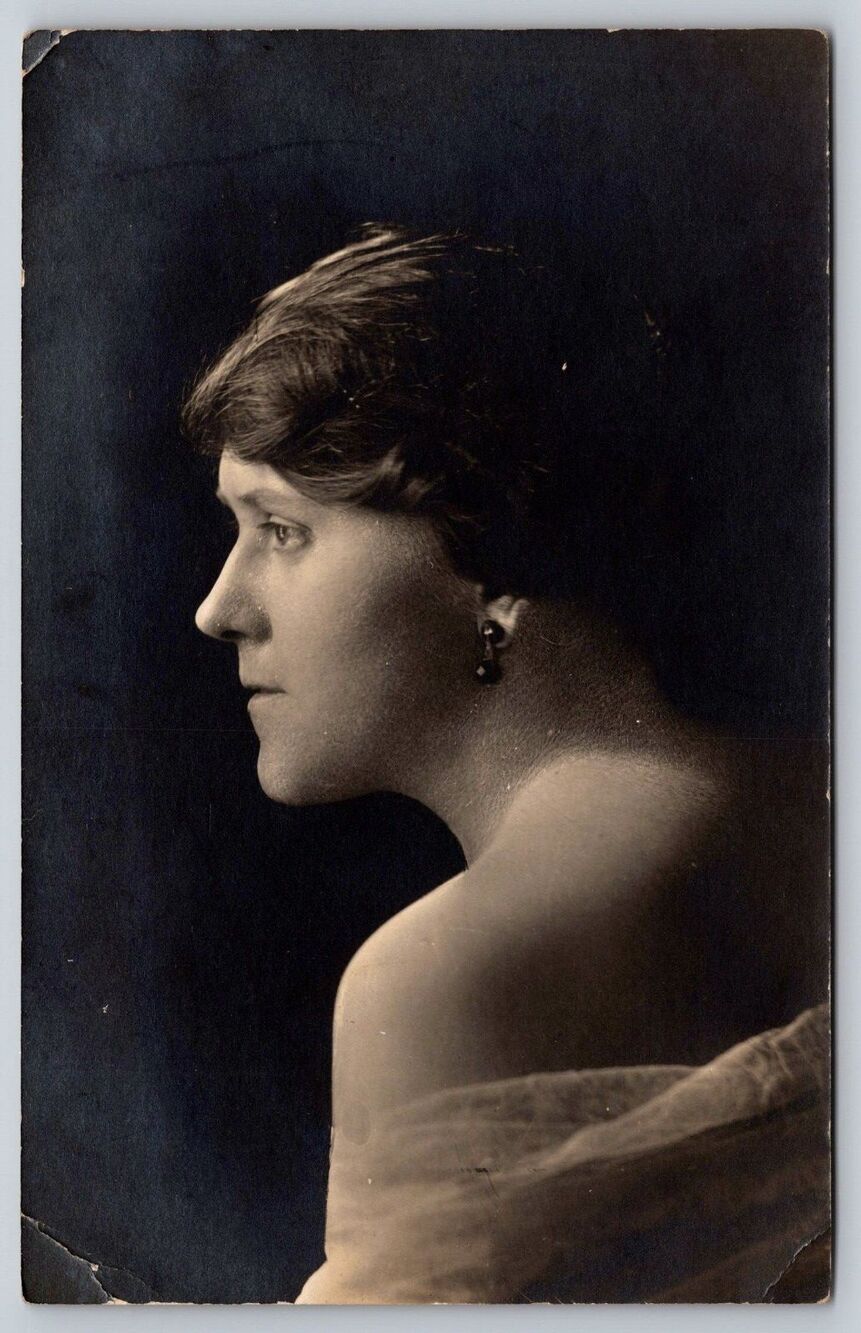 Antique 1920s Portrait Woman Profile 1918-1930 AZO Real Photo Postcard